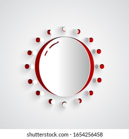 Paper cut Sun icon isolated on grey background. Summer symbol. Good sunny day. Paper art style. Vector Illustration