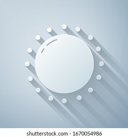 Paper cut Sun icon isolated on grey background. Summer symbol. Good sunny day. Paper art style. Vector Illustration