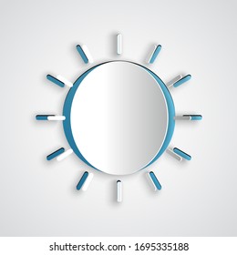 Paper cut Sun icon isolated on grey background. Summer symbol. Good sunny day. Paper art style. Vector Illustration