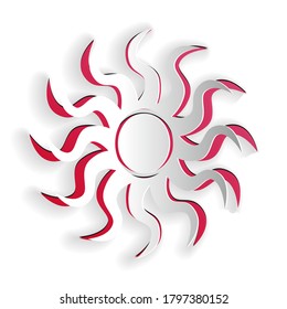 Paper cut Sun icon isolated on white background. Paper art style. Vector.