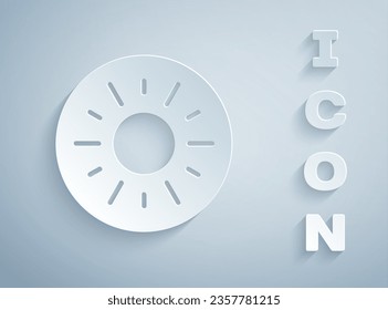 Paper cut Sun icon isolated on grey background. Paper art style. Vector