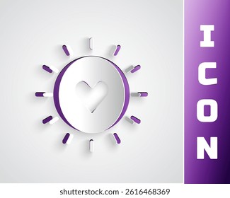 Paper cut Sun icon isolated on grey background. Paper art style. Vector