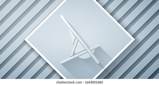 Paper cut Sunbed icon isolated on grey background. Paper art style. Vector Illustration