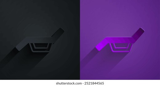 Paper cut Sunbed icon isolated on black on purple background. Sun lounger. Paper art style. Vector