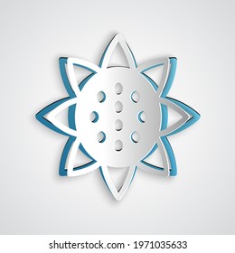Paper cut Sunflower icon isolated on grey background. Paper art style. Vector