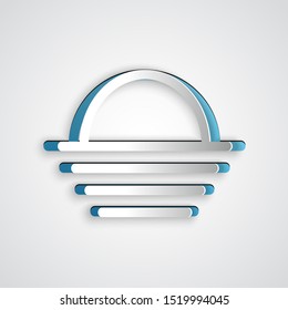 Paper cut Sunset icon isolated on grey background. Paper art style. Vector Illustration