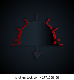 Paper cut Sunset icon isolated on black background. Paper art style. Vector Illustration