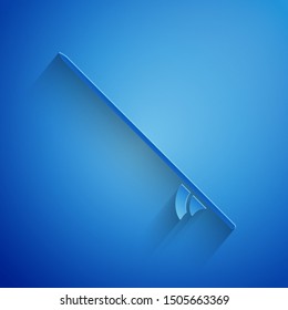Paper cut Surfboard icon isolated on blue background. Surfing board. Extreme sport. Sport equipment. Paper art style. Vector Illustration