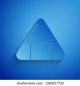 Paper cut Sushi icon isolated on blue background. Traditional Japanese food. Paper art style. Vector Illustration