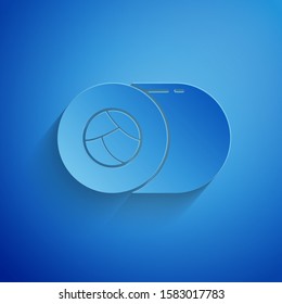 Paper cut Sushi icon isolated on blue background. Traditional Japanese food. Paper art style. Vector Illustration