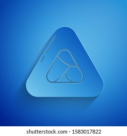 Paper cut Sushi icon isolated on blue background. Traditional Japanese food. Paper art style. Vector Illustration