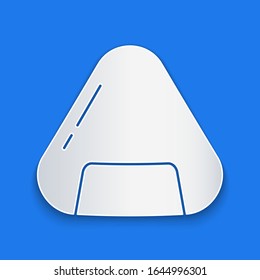 Paper cut Sushi icon isolated on blue background. Traditional Japanese food. Paper art style. Vector Illustration
