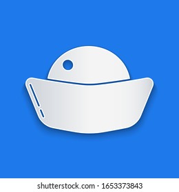 Paper cut Sushi icon isolated on blue background. Traditional Japanese food. Paper art style. Vector Illustration