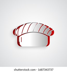 Paper cut Sushi icon isolated on grey background. Traditional Japanese food. Paper art style. Vector Illustration
