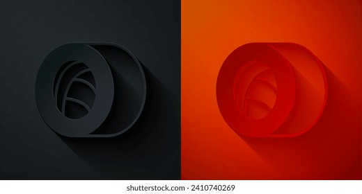 Paper cut Sushi icon isolated on black and red background. Traditional Japanese food. Paper art style. Vector