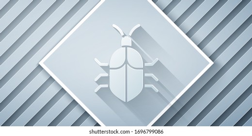 Paper cut System bug concept icon isolated on grey background. Code bug concept.   Paper art style. Vector Illustration