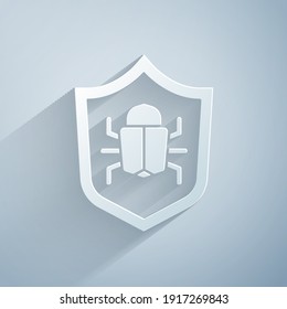 Paper cut System bug concept icon isolated on grey background. Code bug concept. Bug in the system. Bug searching. Paper art style. Vector