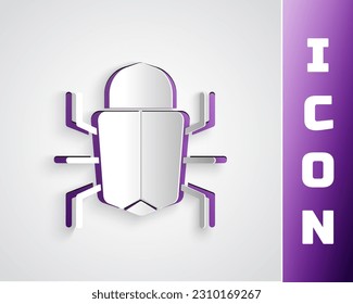 Paper cut System bug concept icon isolated on grey background. Code bug concept. Bug in the system. Bug searching. Paper art style. Vector