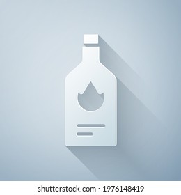 Paper cut Tabasco sauce icon isolated on grey background. Chili cayenne spicy pepper sauce. Paper art style. Vector