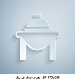 Paper cut Table food icon isolated on grey background. Paper art style. Vector