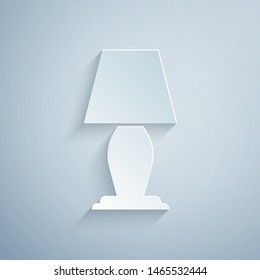 Paper cut Table lamp icon isolated on grey background. Paper art style. Vector Illustration