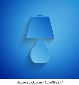Paper cut Table lamp icon isolated on blue background. Paper art style. Vector Illustration