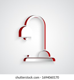 Paper cut Table lamp icon isolated on grey background. Paper art style. Vector Illustration