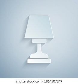 Paper cut Table lamp icon isolated on grey background. Paper art style. Vector.