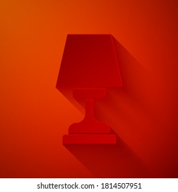 Paper cut Table lamp icon isolated on red background. Paper art style. Vector.