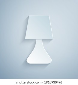 Paper cut Table lamp icon isolated on grey background. Desk lamp. Paper art style. Vector.