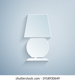 Paper cut Table lamp icon isolated on grey background. Desk lamp. Paper art style. Vector.