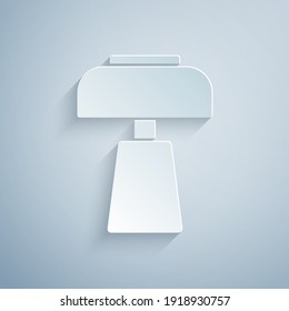 Paper cut Table lamp icon isolated on grey background. Desk lamp. Paper art style. Vector.