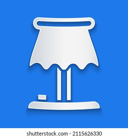 Paper cut Table lamp icon isolated on blue background. Paper art style. Vector