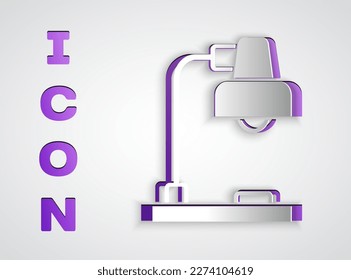 Paper cut Table lamp icon isolated on grey background. Paper art style. Vector