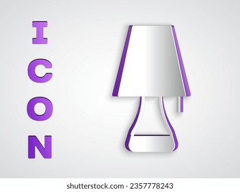 Paper cut Table lamp icon isolated on grey background. Paper art style. Vector