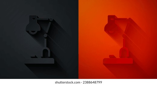 Paper cut Table lamp icon isolated on black and red background. Paper art style. Vector
