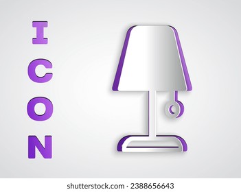 Paper cut Table lamp icon isolated on grey background. Night light. Paper art style. Vector