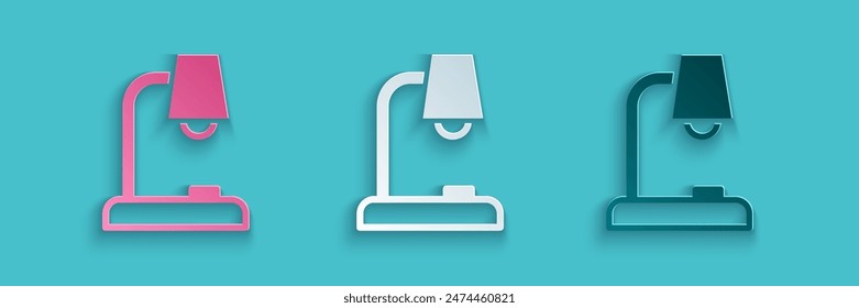 Paper cut Table lamp icon isolated on blue background. Paper art style. Vector