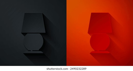 Paper cut Table lamp icon isolated on black and red background. Desk lamp. Paper art style. Vector