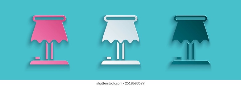 Icono de la lámpara de mesa cortada en papel aislado sobre fondo azul. Estilo de arte de papel. Vector