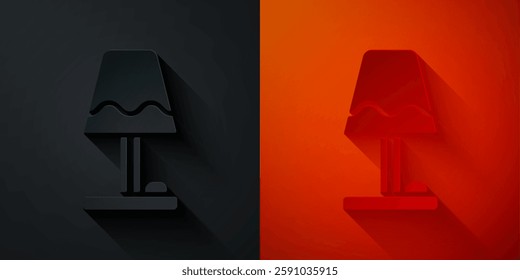 Paper cut Table lamp icon isolated on black and red background. Paper art style. Vector