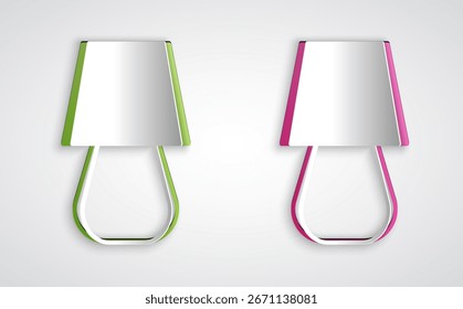 Icono de la lámpara de mesa cortado en papel aislado sobre fondo gris. Estilo de arte de papel. Vector