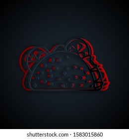 Paper cut Taco with tortilla icon isolated on black background. Traditional mexican fast food. Paper art style. Vector Illustration