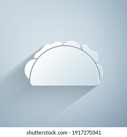 Paper cut Taco with tortilla icon isolated on grey background. Traditional mexican fast food menu. Paper art style. Vector