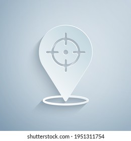 Paper cut Target financial goal concept icon isolated on grey background. Symbolic goals achievement, success. Paper art style. Vector