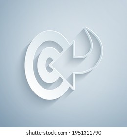 Paper cut Target financial goal concept icon isolated on grey background. Symbolic goals achievement, success. Paper art style. Vector