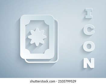 Paper cut Tarot cards icon isolated on grey background. Magic occult set of tarot cards. Paper art style. Vector