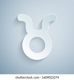 Paper cut Taurus zodiac sign icon isolated on grey background. Astrological horoscope collection. Paper art style. Vector Illustration