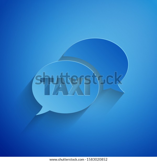 Paper cut Taxi call telephone service icon\
isolated on blue background. Speech bubble symbol. Taxi for\
smartphone. Paper art style. Vector\
Illustration