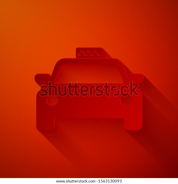 Paper cut Taxi car icon isolated on\
red background. Paper art style. Vector\
Illustration